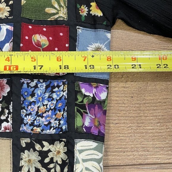 Vintage Patchwork Dress Womens M Multicolor Black Crinkle Textured Button Boho - Picture 12 of 12